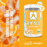 RYSE Up Supplements etiqueta en primer plano con lista de ingredientes clave