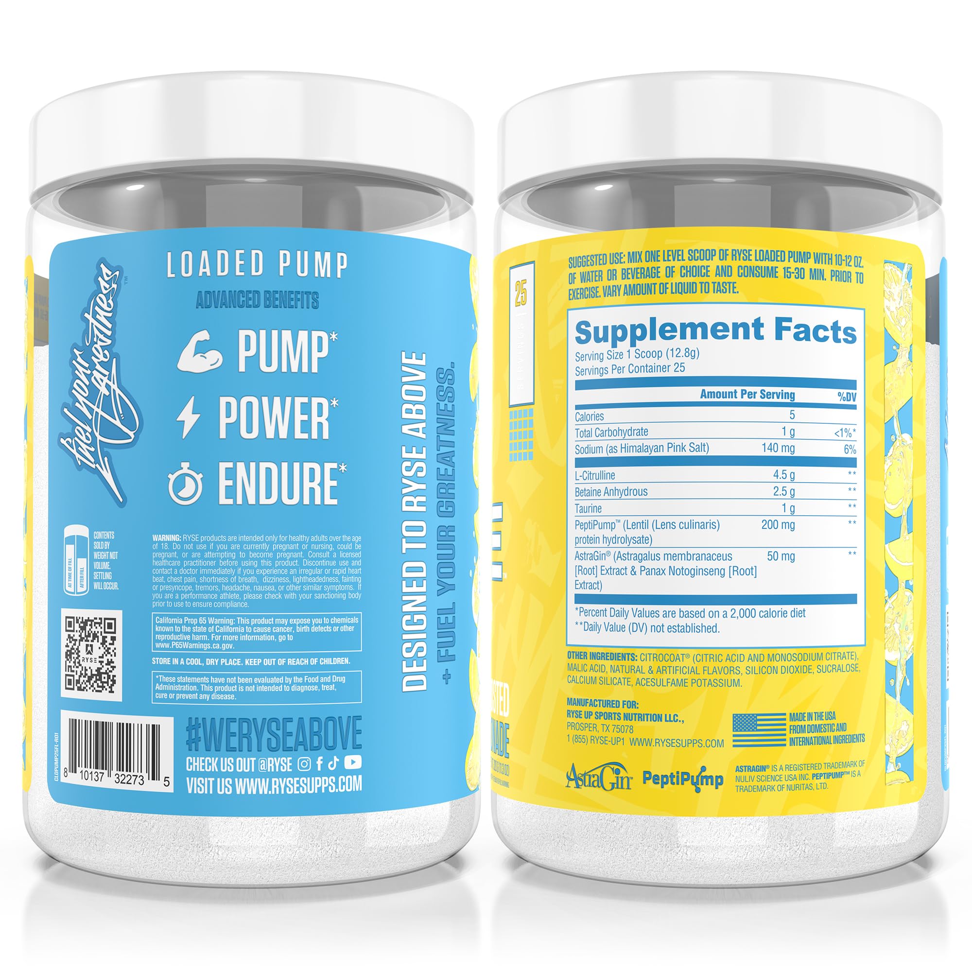 RYSE Up Supplements comparación de tamaño del envase y porción para control de servicio