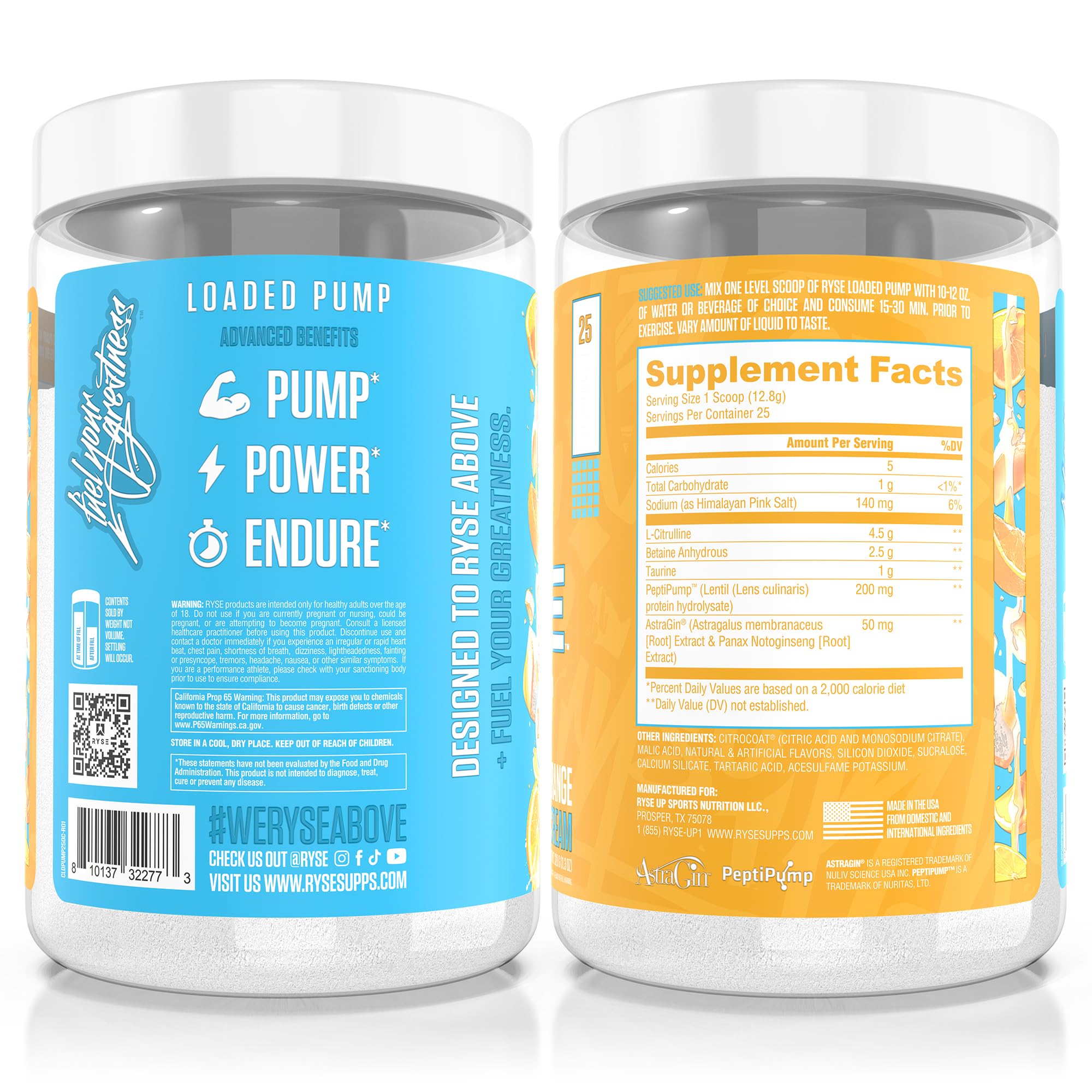 RYSE Up Supplements bote junto a una botella para comparar tamaño y servicios