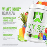 RYSE Up Supplements bebida tropical en vaso con hielo para hidratación
