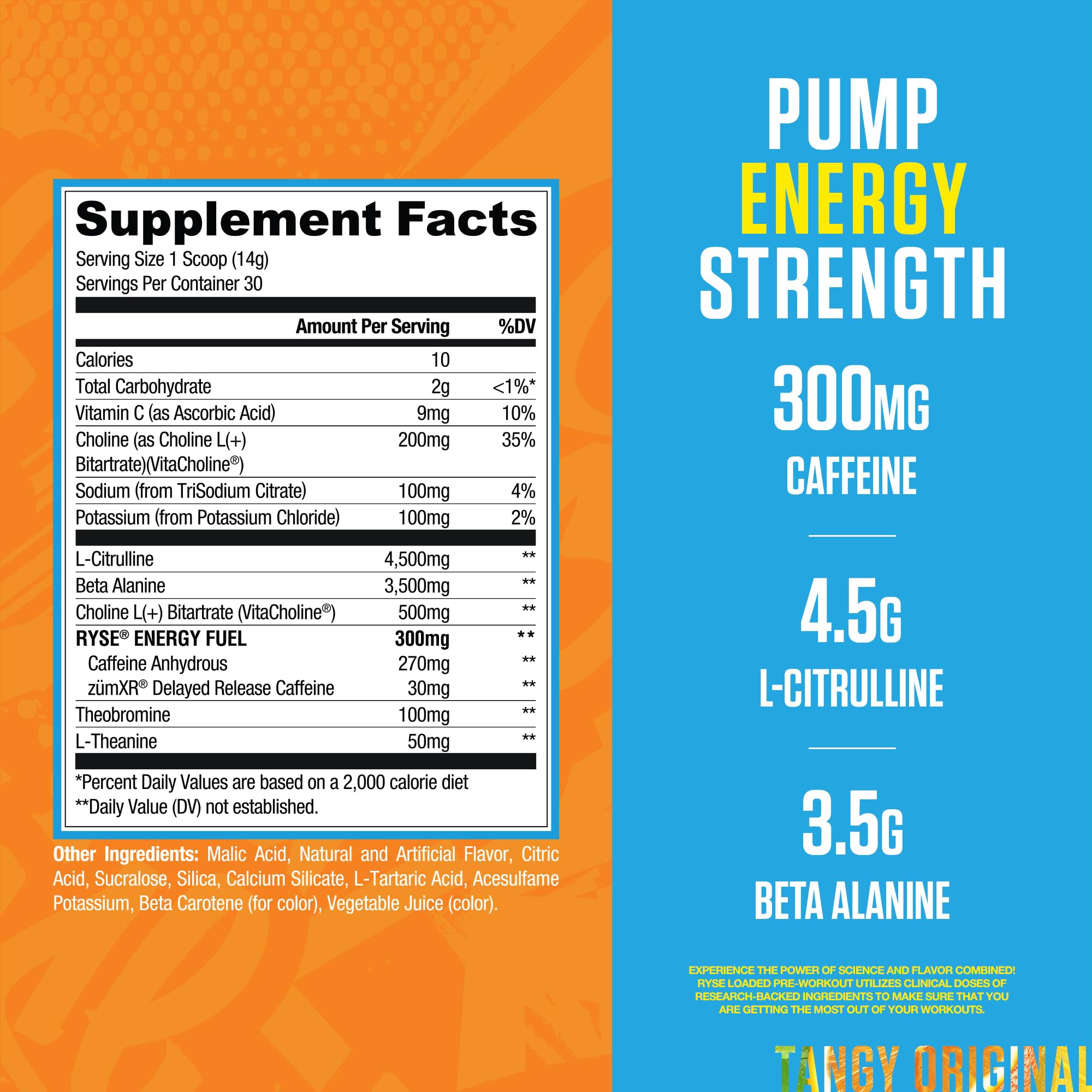 RYSE Up Supplements frasco abierto con polvo visible, claridad de contenido