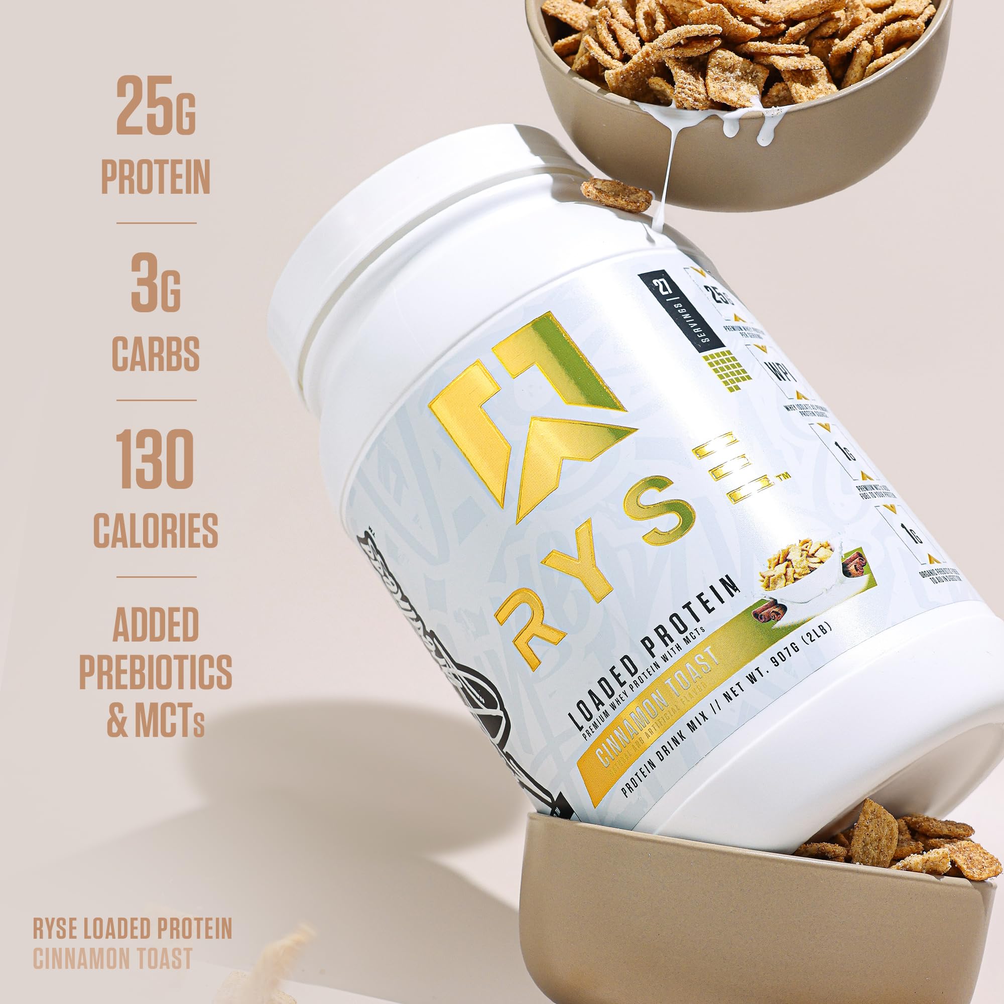 RYSE Up Supplements comparación de tamaño y cucharas medidoras, 27 servicios claros