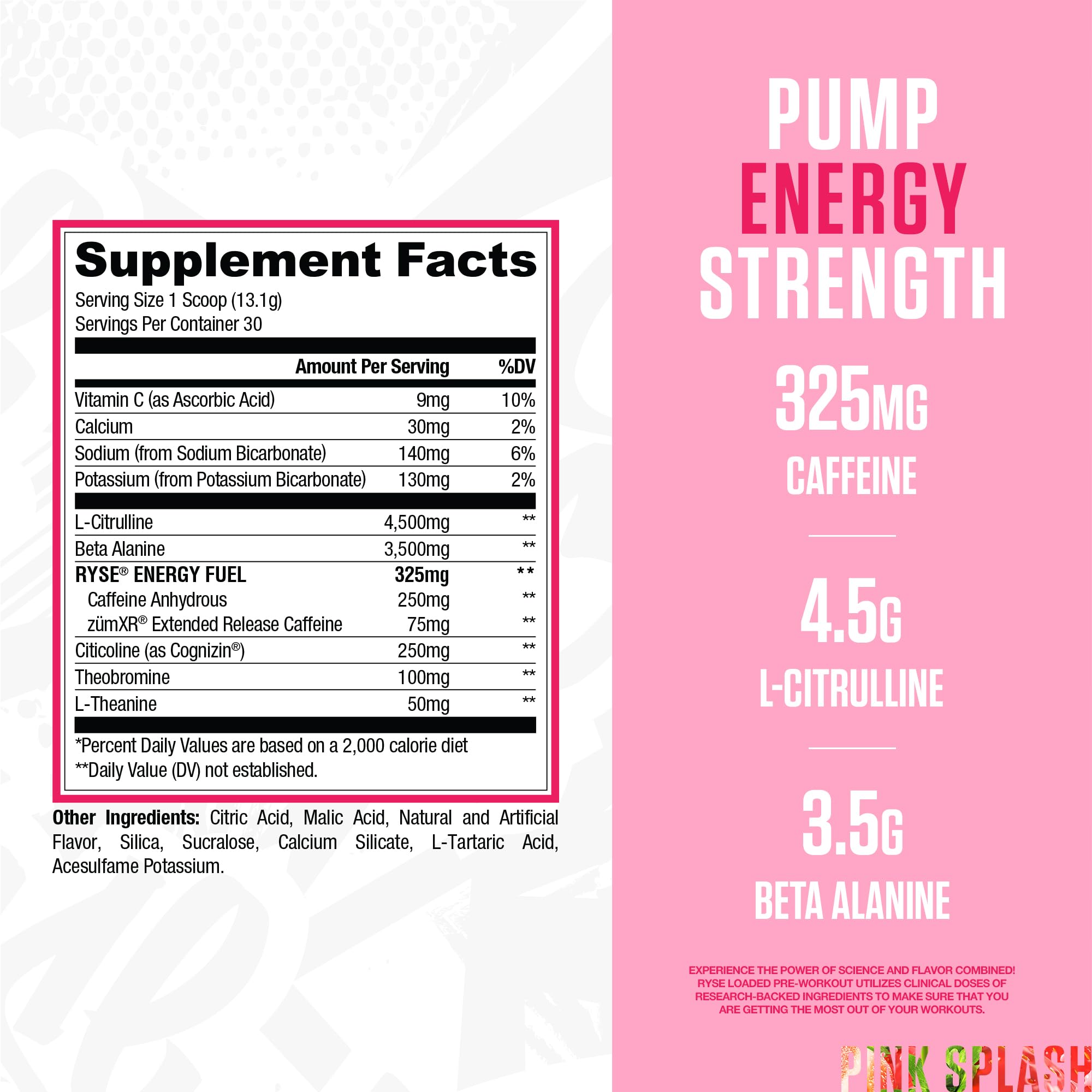 Ryse Up Supplements detalle del polvo rosado que resalta solubilidad y sabor