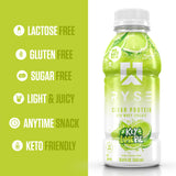 RYSE Up etiqueta nutricional en closeup mostrando 22g proteína y 100 calorías
