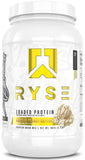 RYSE Up envase frontal Vainilla Mantequilla de Maní mostrando tamaño y servicios