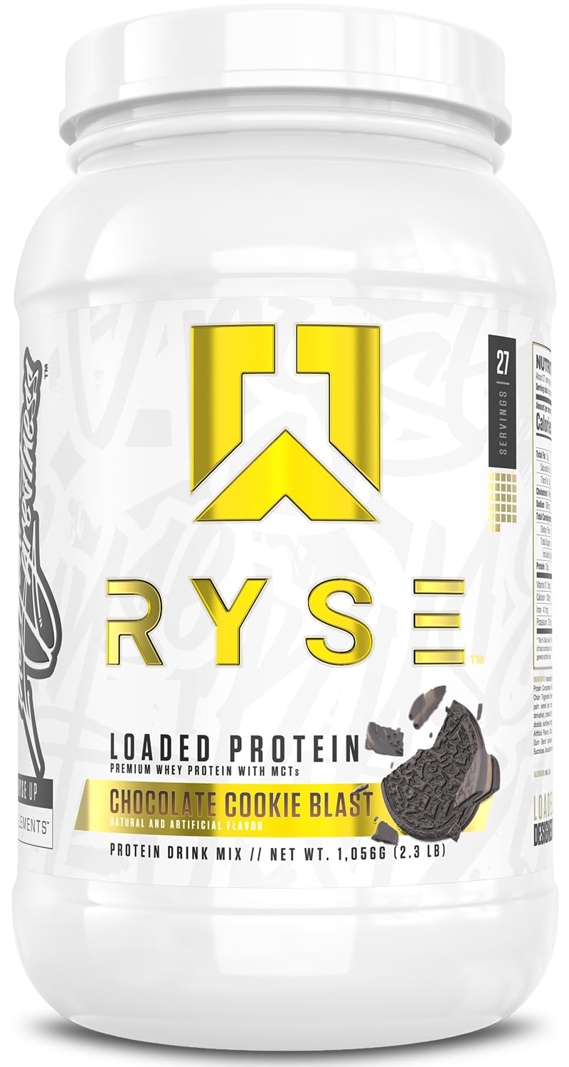 RYSE Up envase frontal Chocolate Cookie Blast mostrando tamaño y diseño