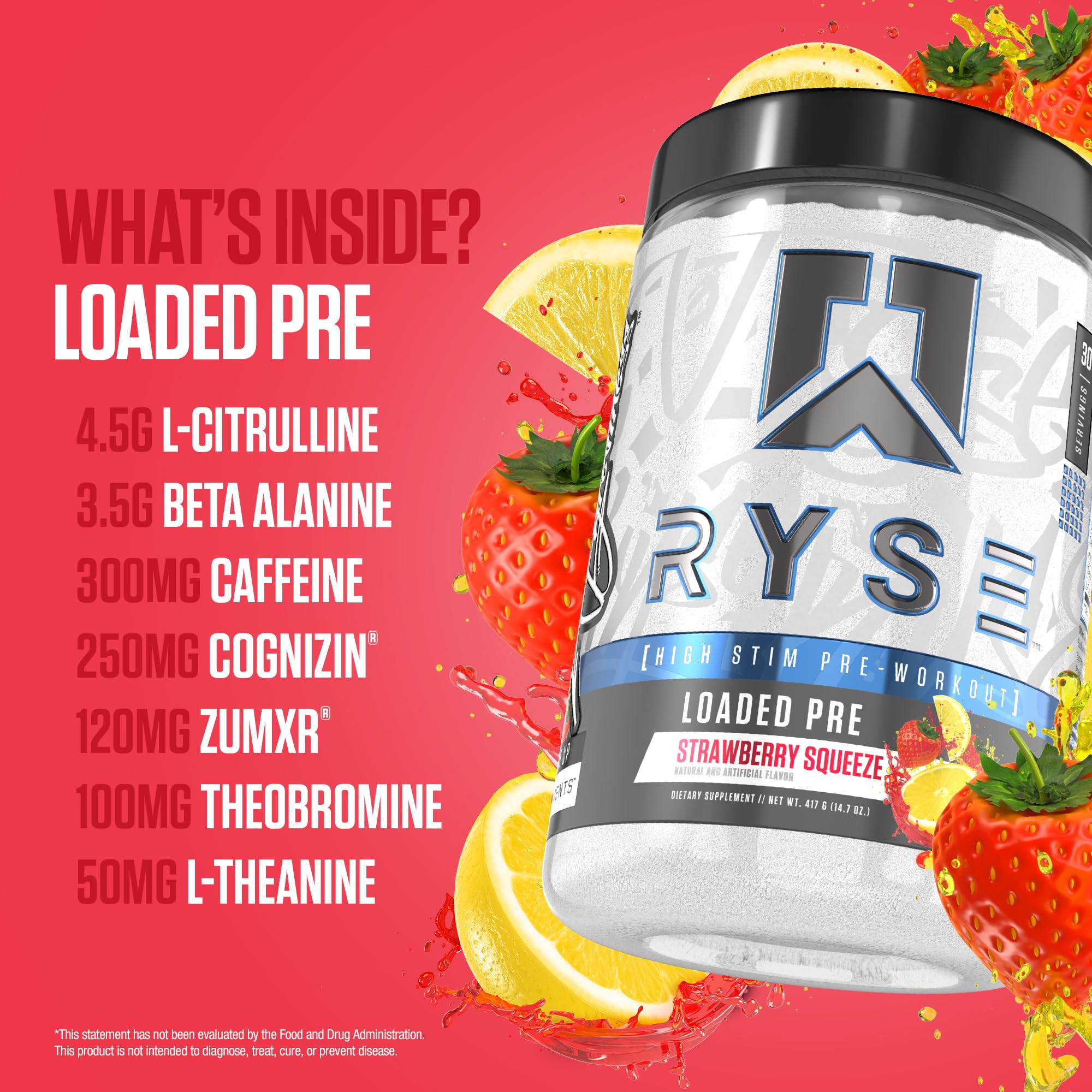 RYSE Up Supplements cuchara medidora junto al envase para referencia