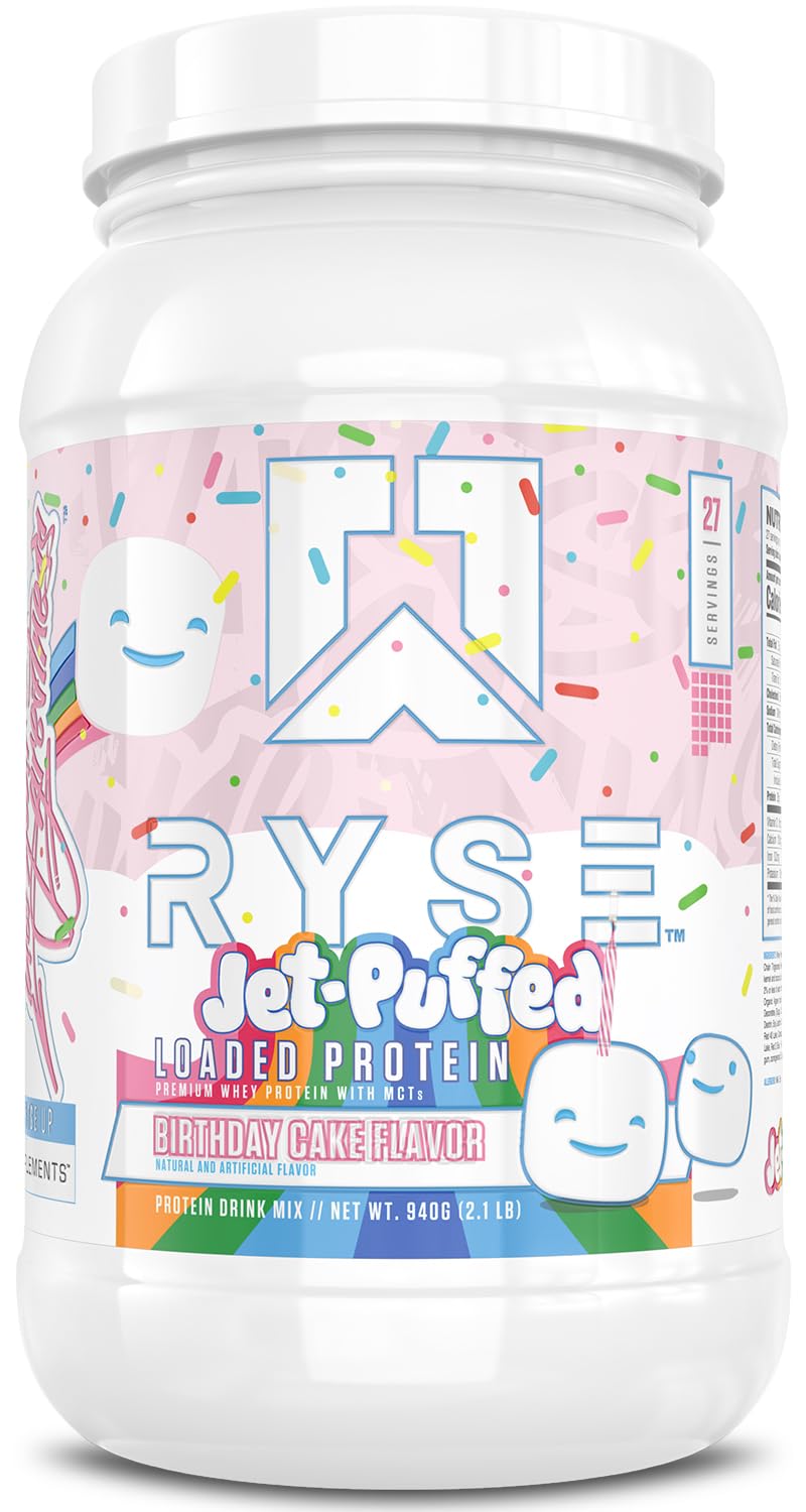 RYSE Up Supplements frente del tubo mostrando marca y beneficio proteico