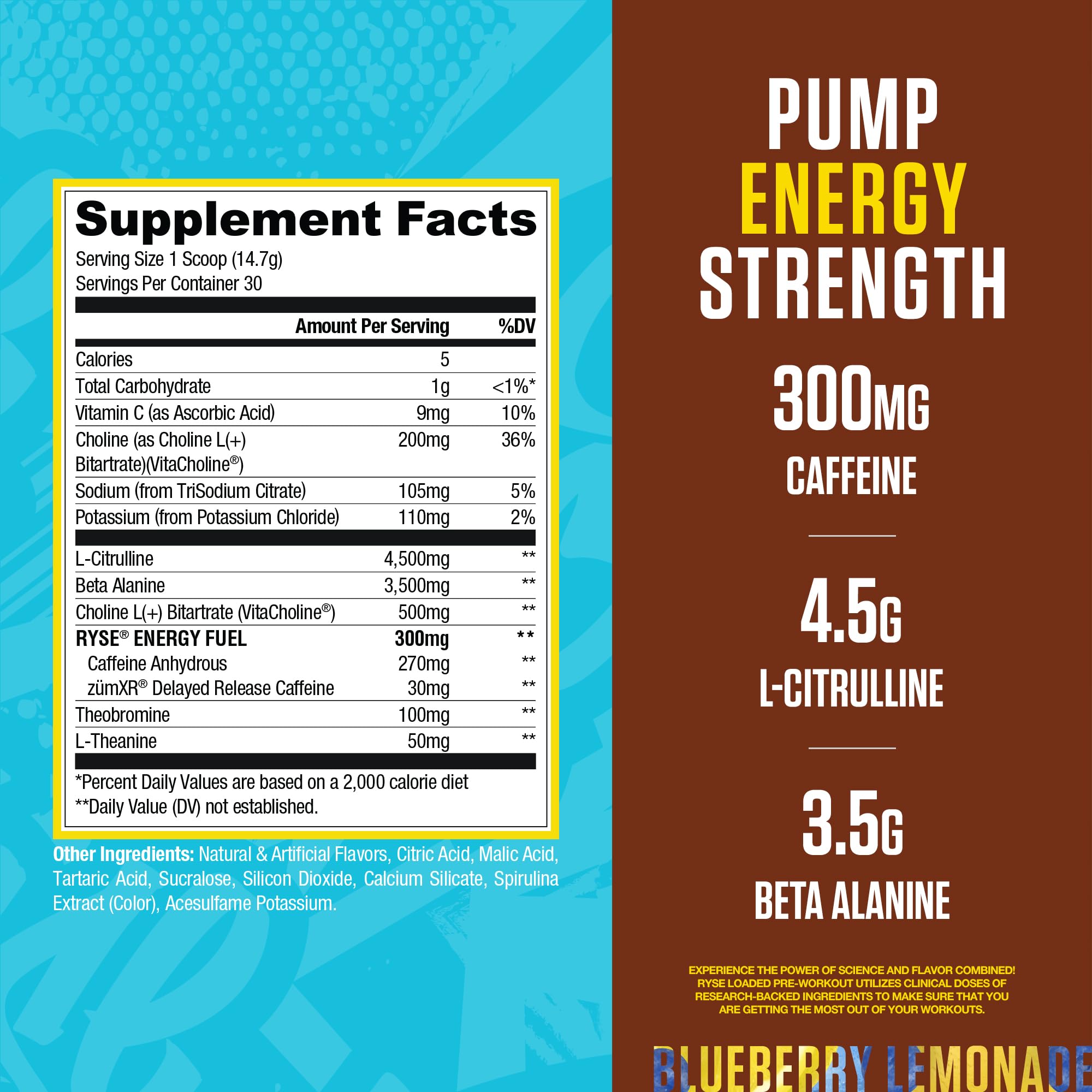 RYSE Up Supplements textura del polvo azul-limón mostrando mezcla fina y apetecible
