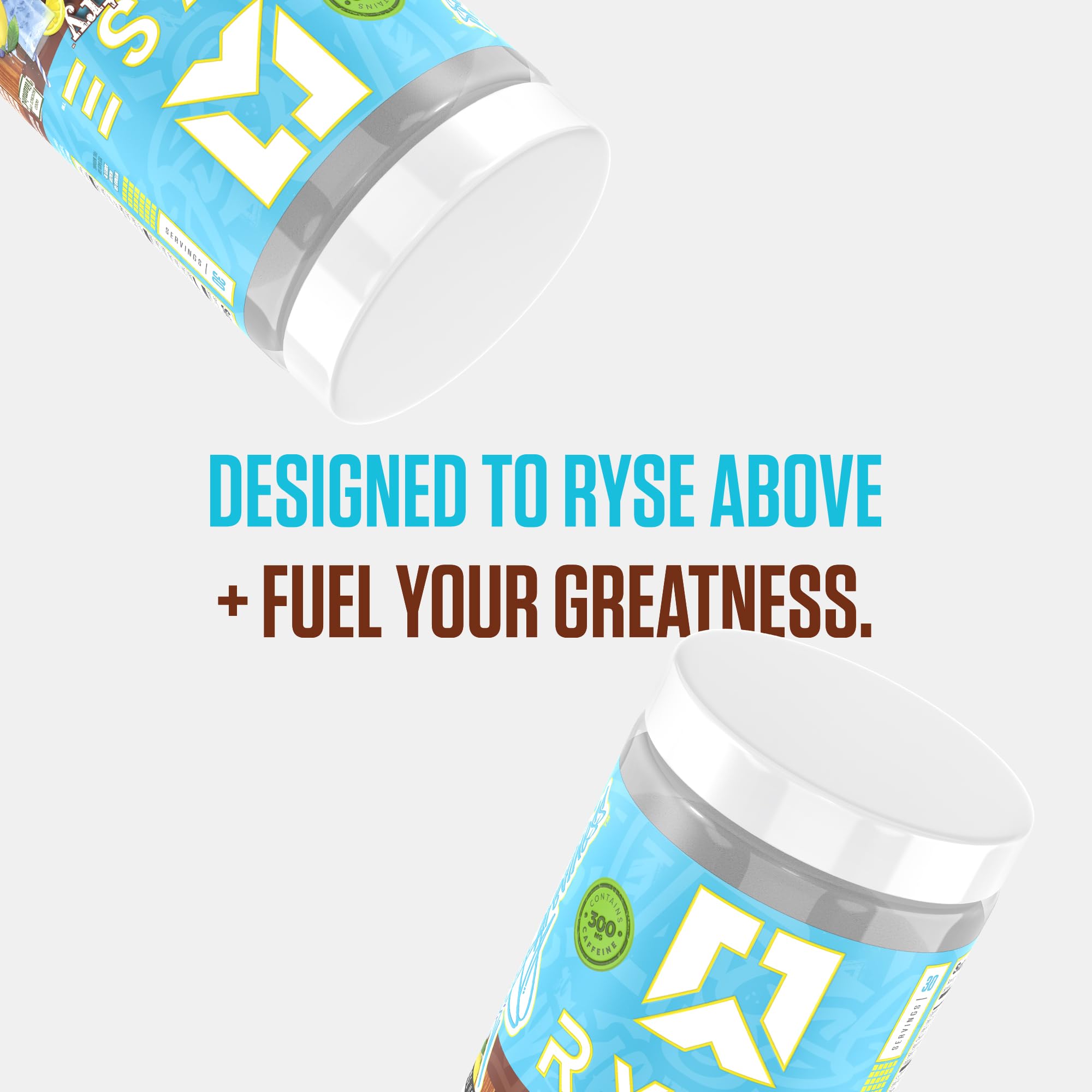 RYSE Up Supplements envase junto a arándanos y limón evocando el sabor