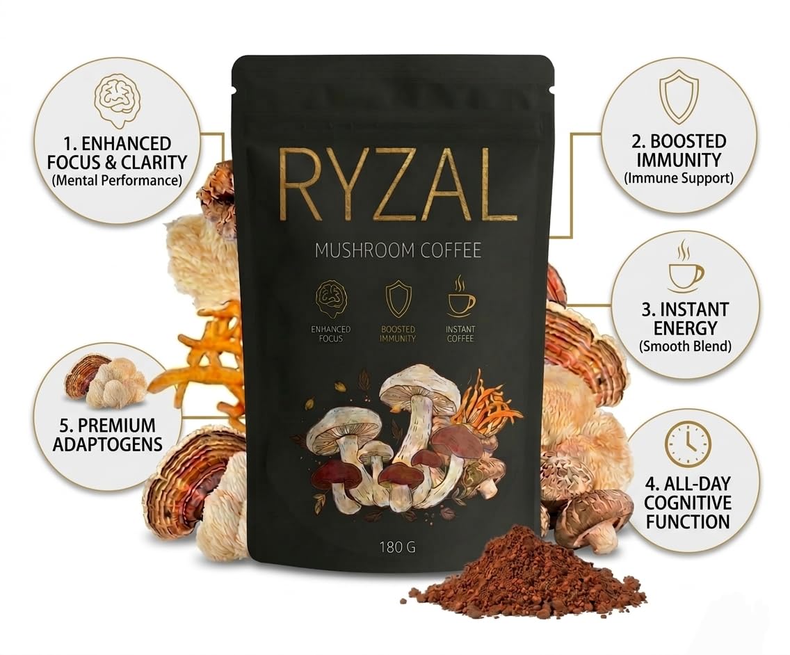 RYZAL polvo instantáneo en primer plano, textura fina y fácil disolución