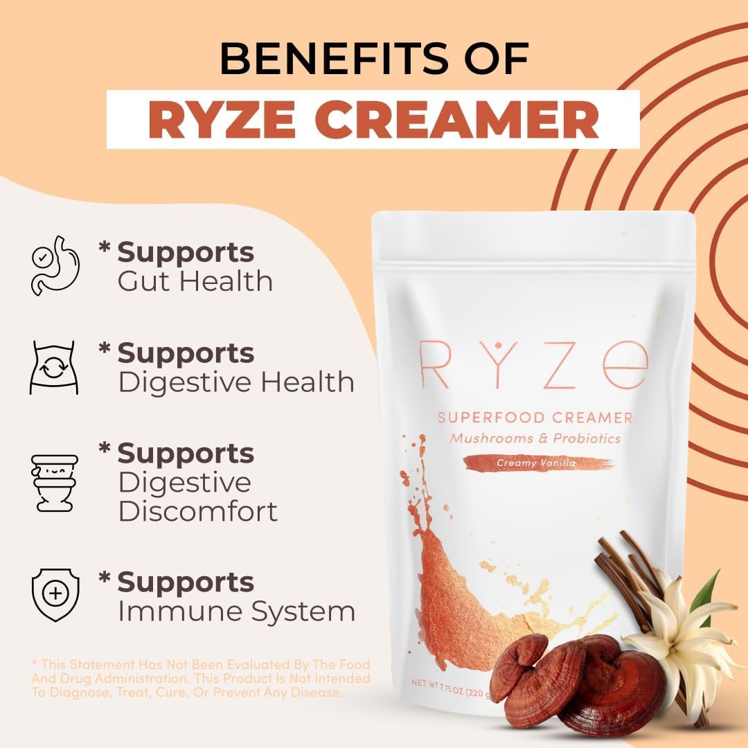 RYZE SUPERFOODS etiqueta del producto con información nutricional legible