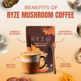 RYZE textura del Mushroom Coffee en polvo, fácil mezcla y sabor