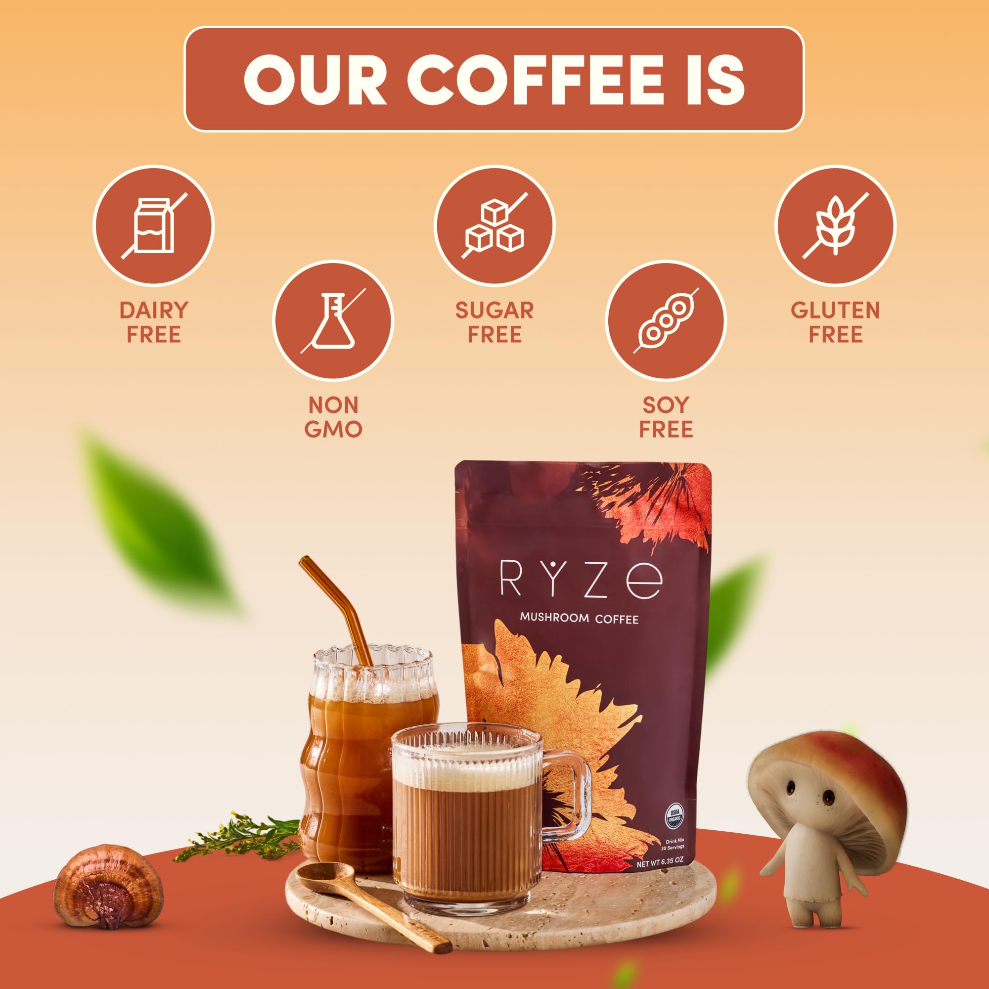RYZE SUPERFOODS caja comparada con mano para referencia de tamaño