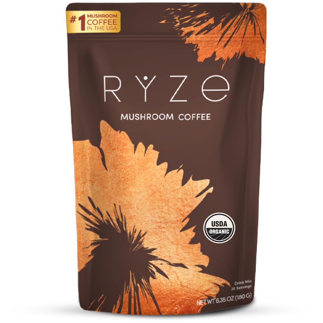 RYZE SUPERFOODS frente del paquete mostrando diseño y porciones