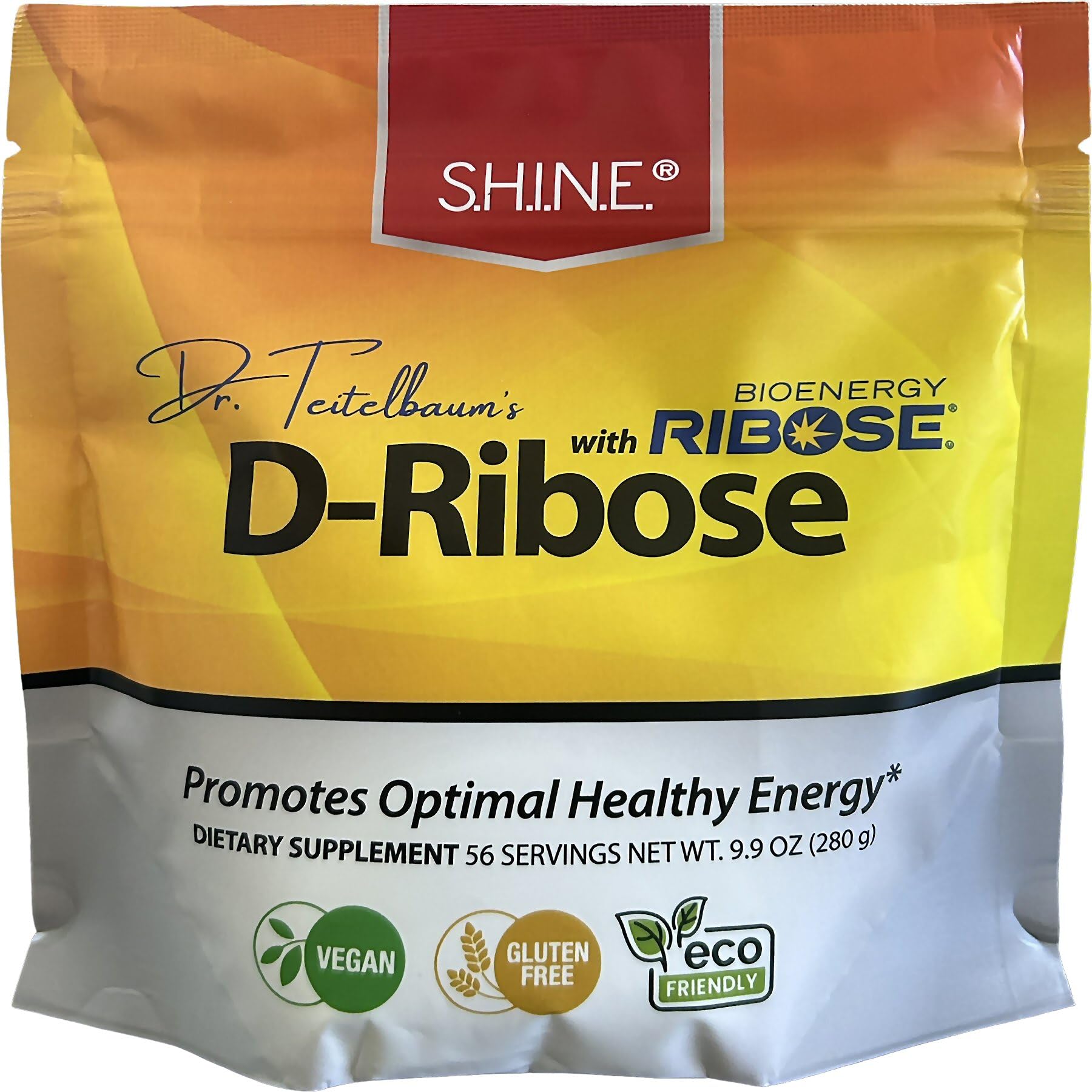 S.H.I.N.E. envase frontal del producto mostrando la etiqueta y beneficio energético