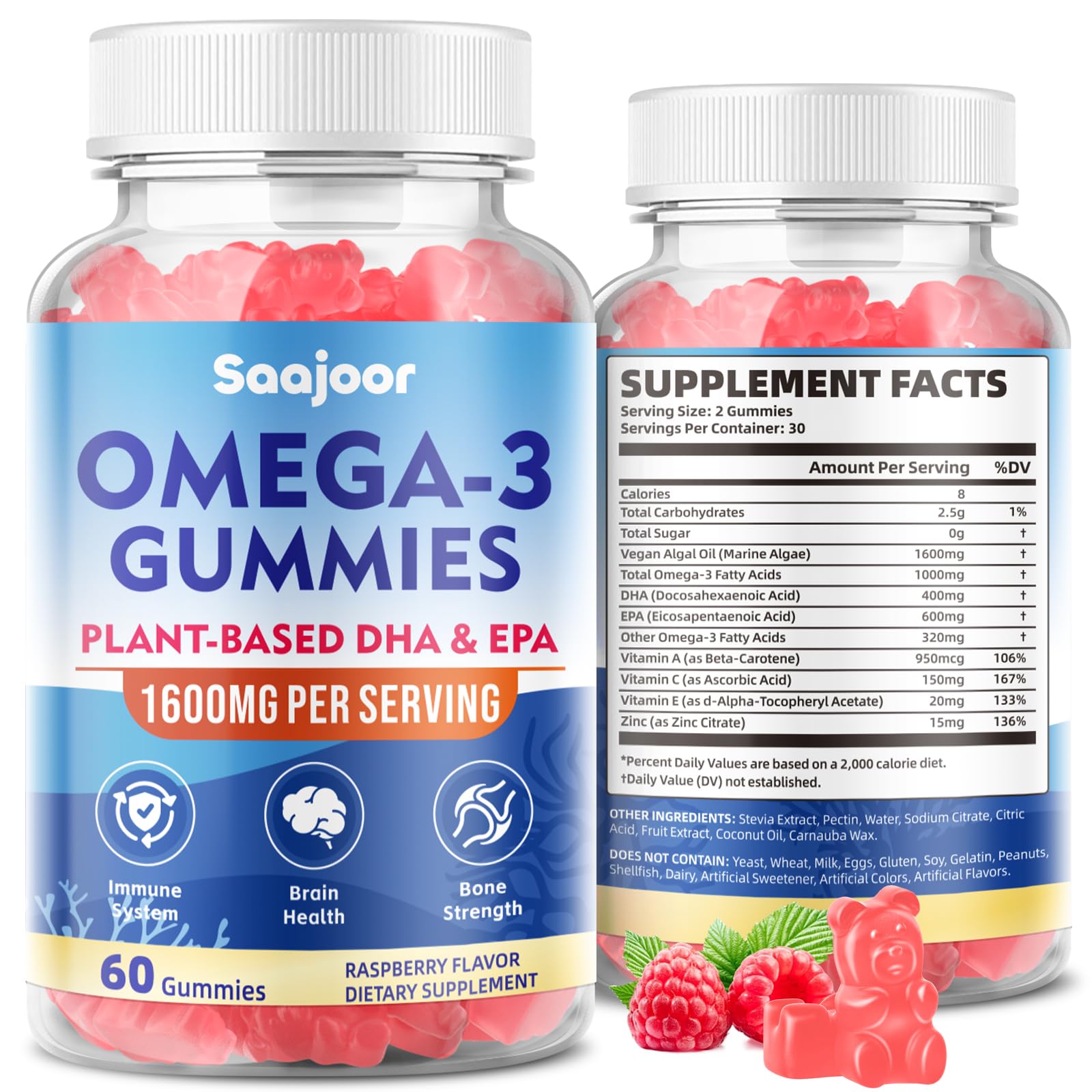 Saajoor envase frontal mostrando gominolas veganas y beneficios claros