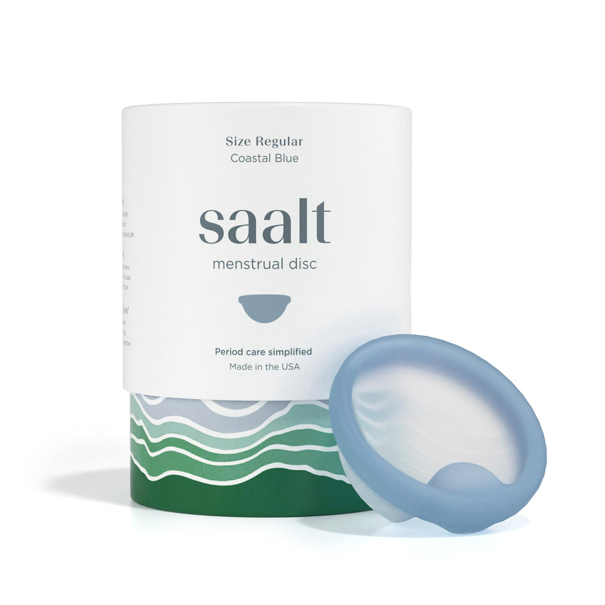 Saalt vista frontal del disco azul mostrando diseño y confianza