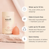 Saalt Soft guardada en funda portátil mostrando higiene y transporte