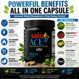 Saba ingredientes ACE G2 té verde y Capsimax para soporte metabólico