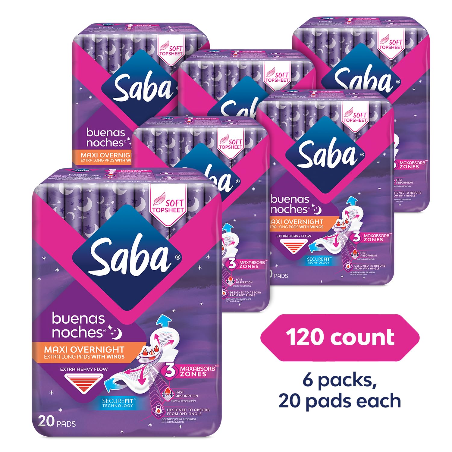 Saba toalla vista interna que exhibe núcleo absorbente para distribución rápida del fluido