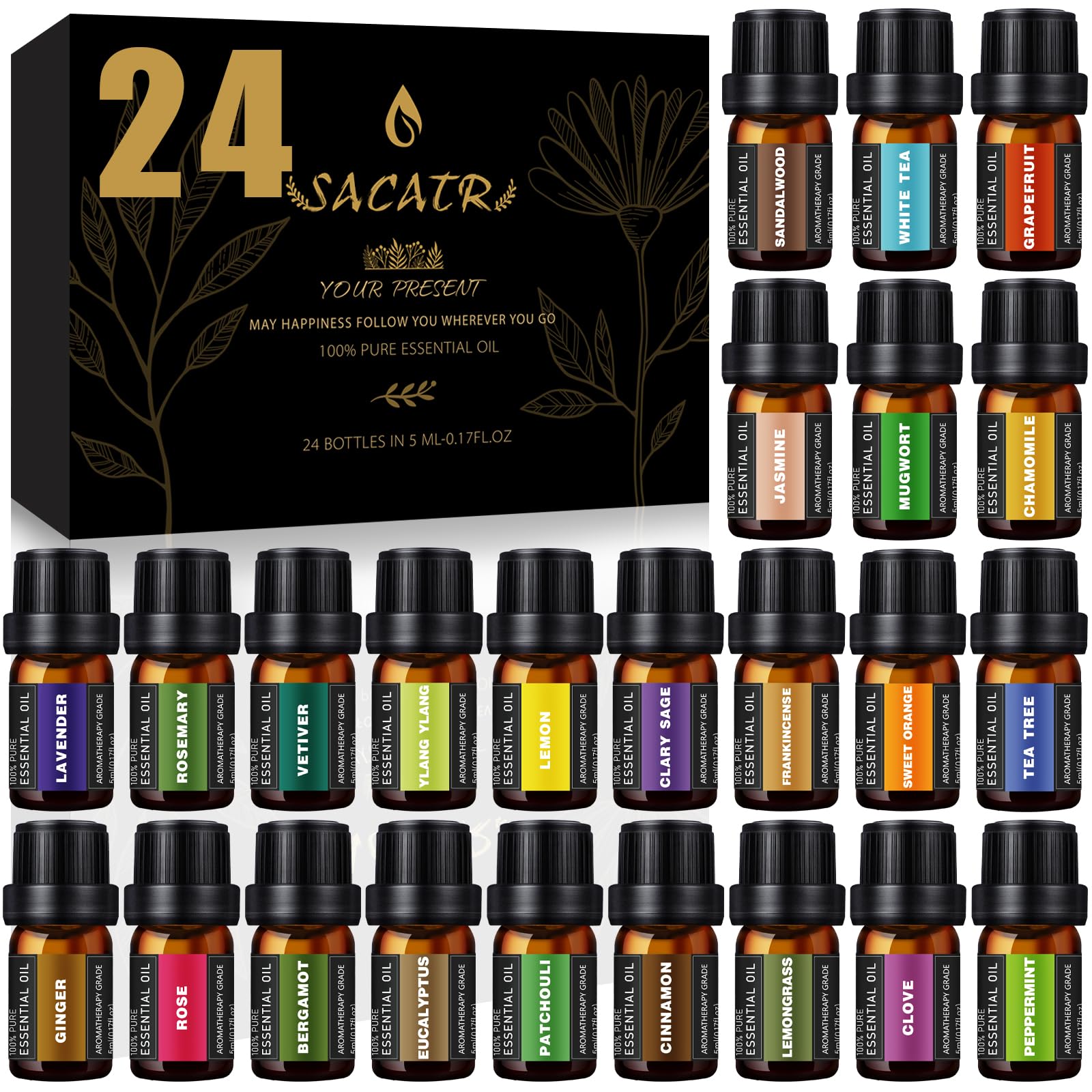 SACATR paquete frontal de 24 aceites esenciales, variedad para difusores y DIY
