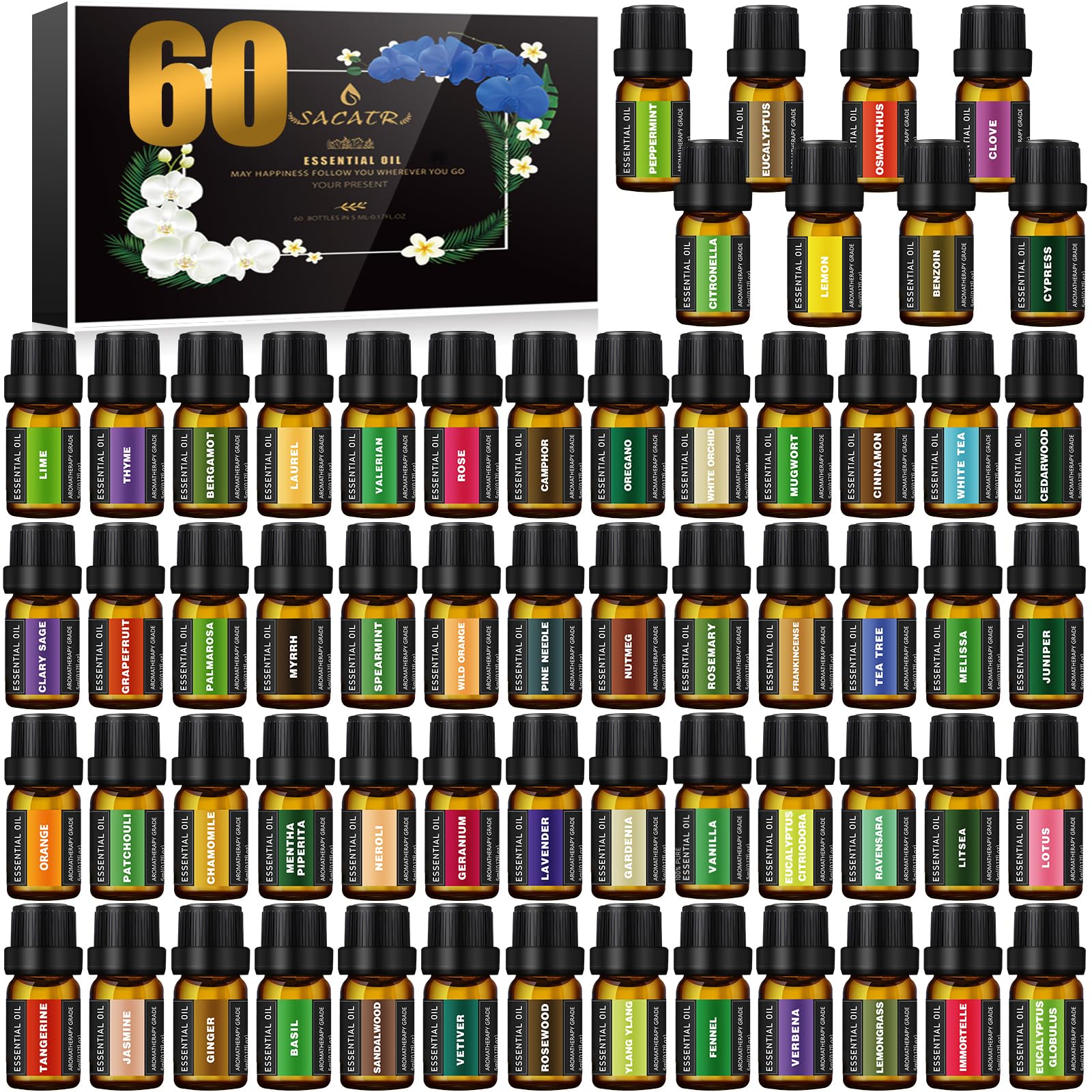 SACATR vista frontal del set de 60 botellas para variedad aromática