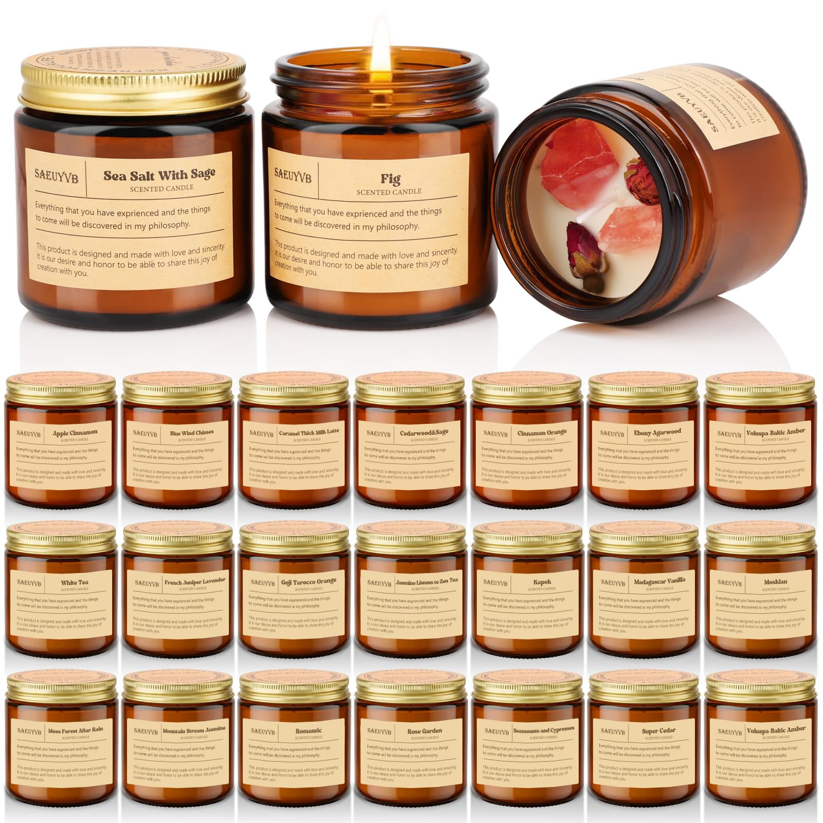SAEUYVB estuche frontal con 24 velas aromáticas y frascos ámbar, ideal regalo