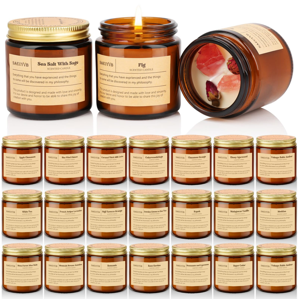 SAEUYVB estuche frontal con 24 velas aromáticas y frascos ámbar, ideal regalo