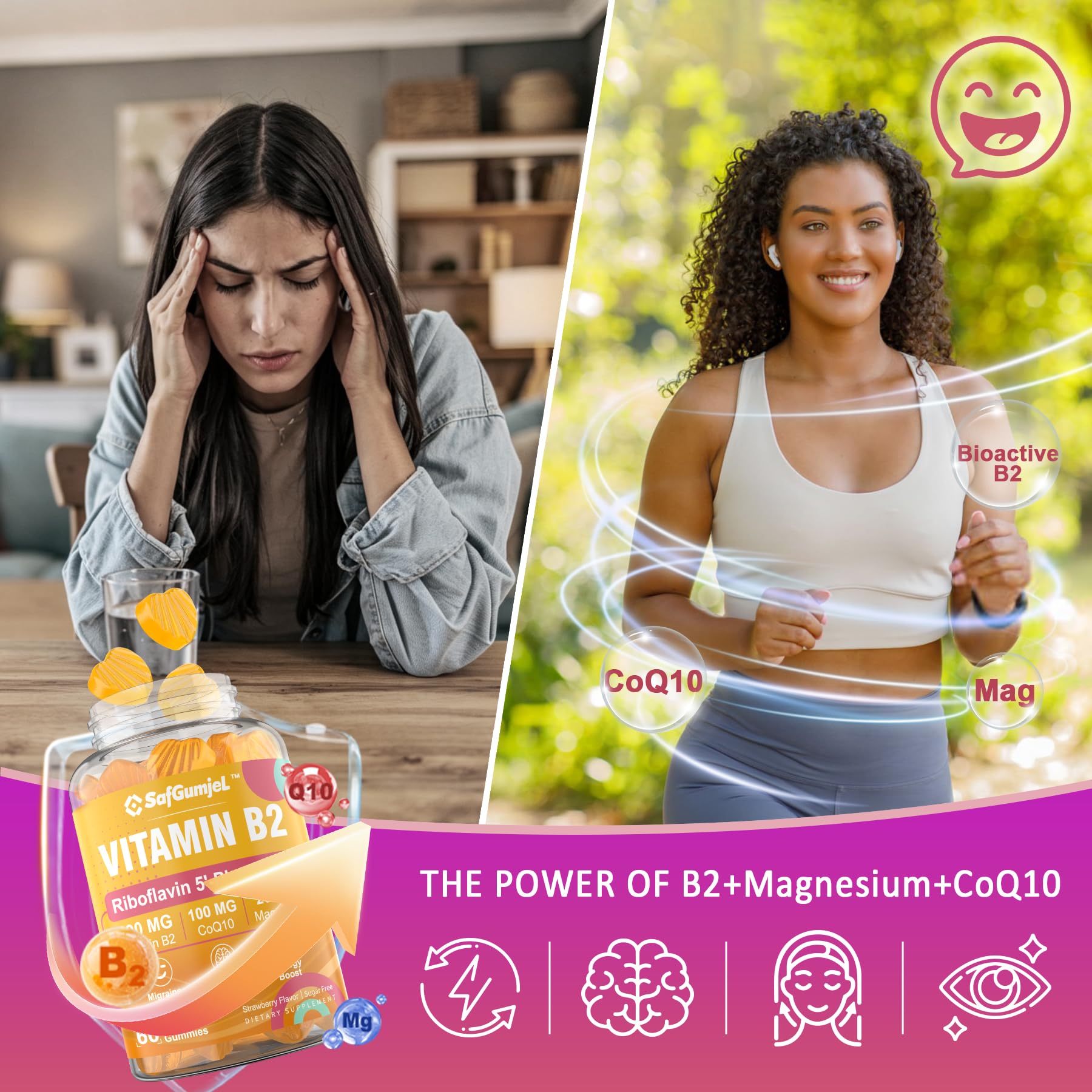 Safgumjel etiqueta con ingredientes y forma activa destacada