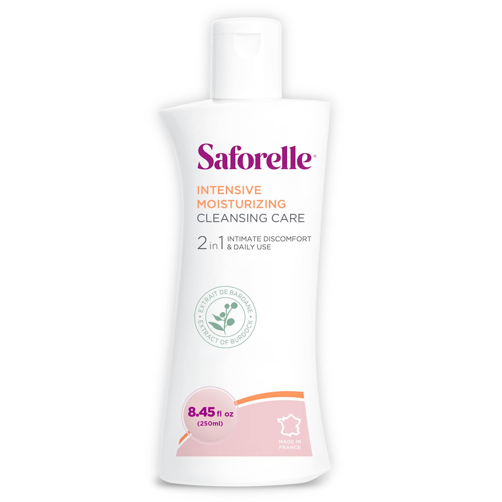 Saforelle botella frontal 250 ml mostrando diseño y utilidad
