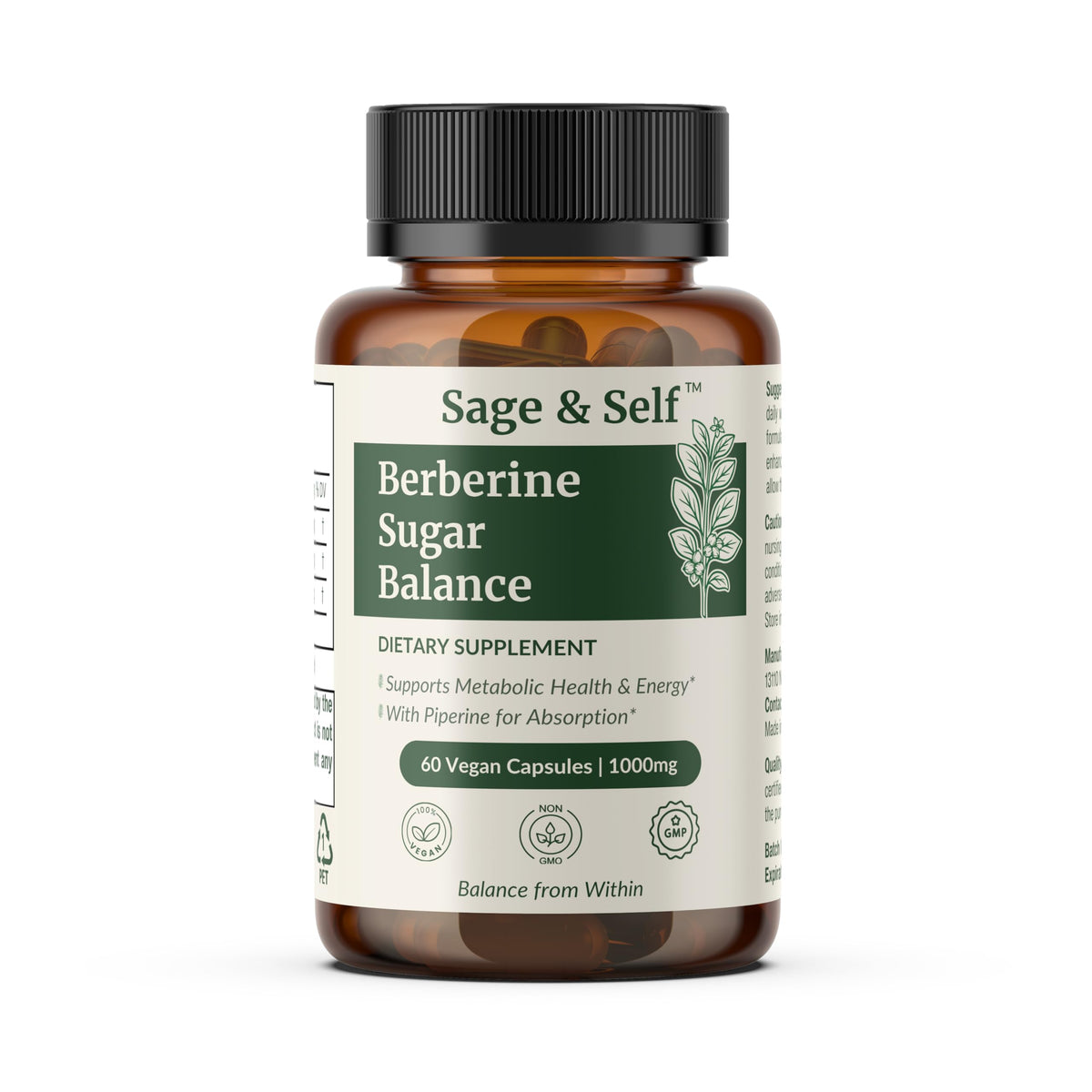 Sage & Self frasco delantero mostrando etiqueta clara y beneficio vegano