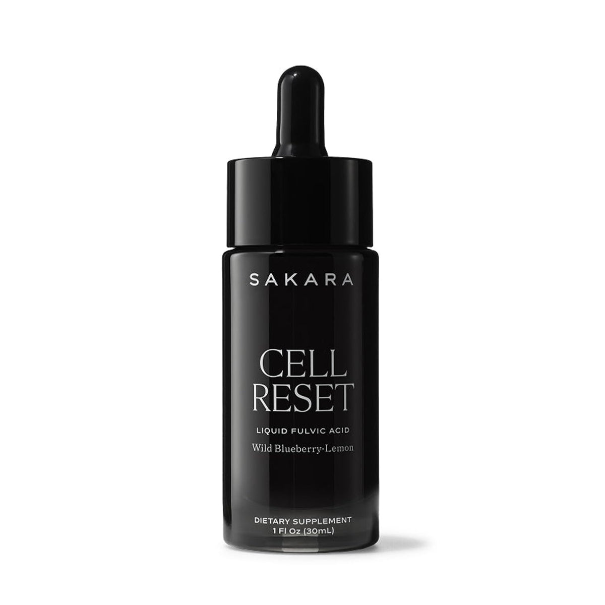 SAKARA botella frontal del Cell Reset mostrando tamaño y diseño elegante