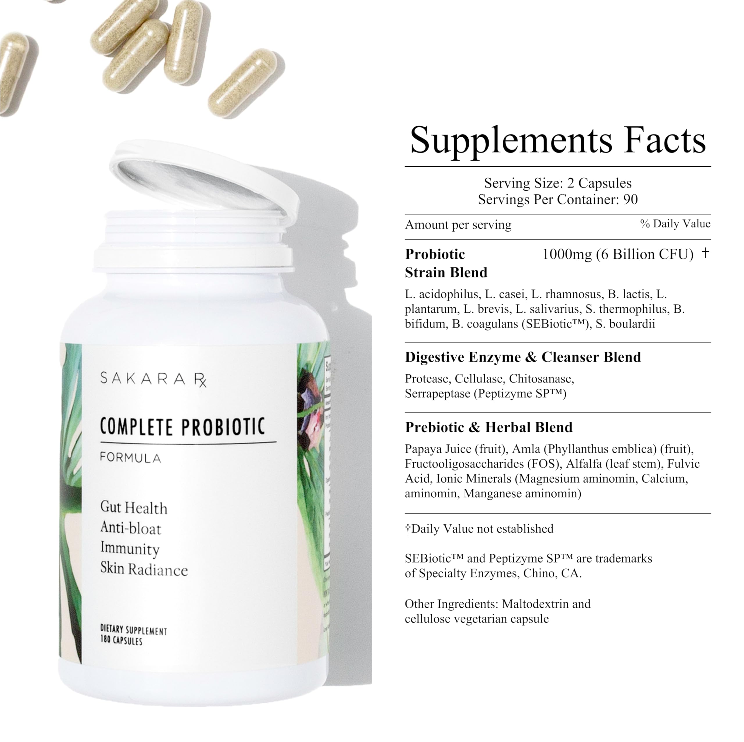 SAKARA etiqueta nutricional destacando 11 cepas y 3 mil millones UFC