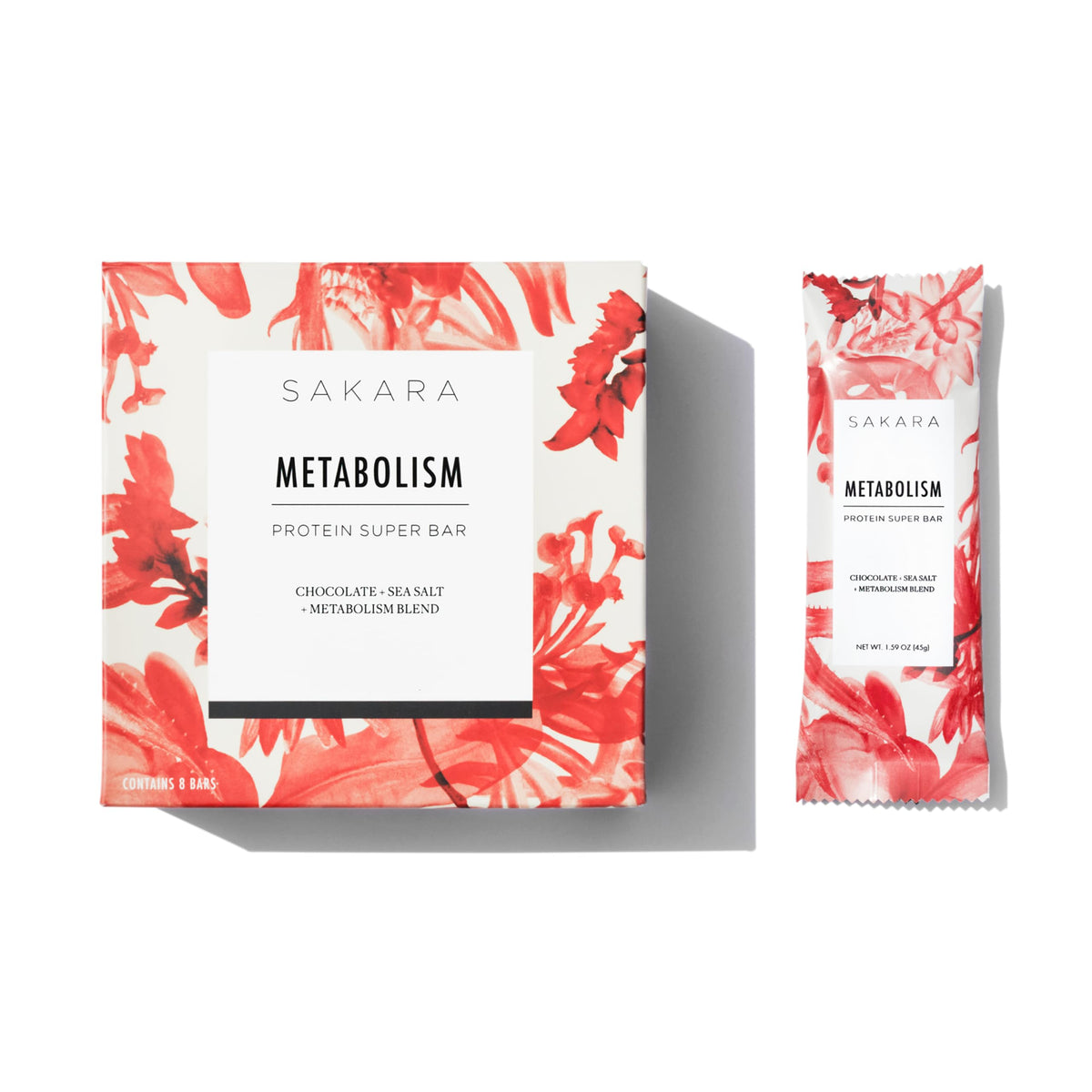 SAKARA empaque frontal de Metabolism Super Bar mostrando la etiqueta limpia y beneficios
