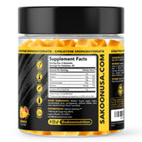 Sakoon nutrition ilustración de mango junto a gomitas, sabor tropical atractivo