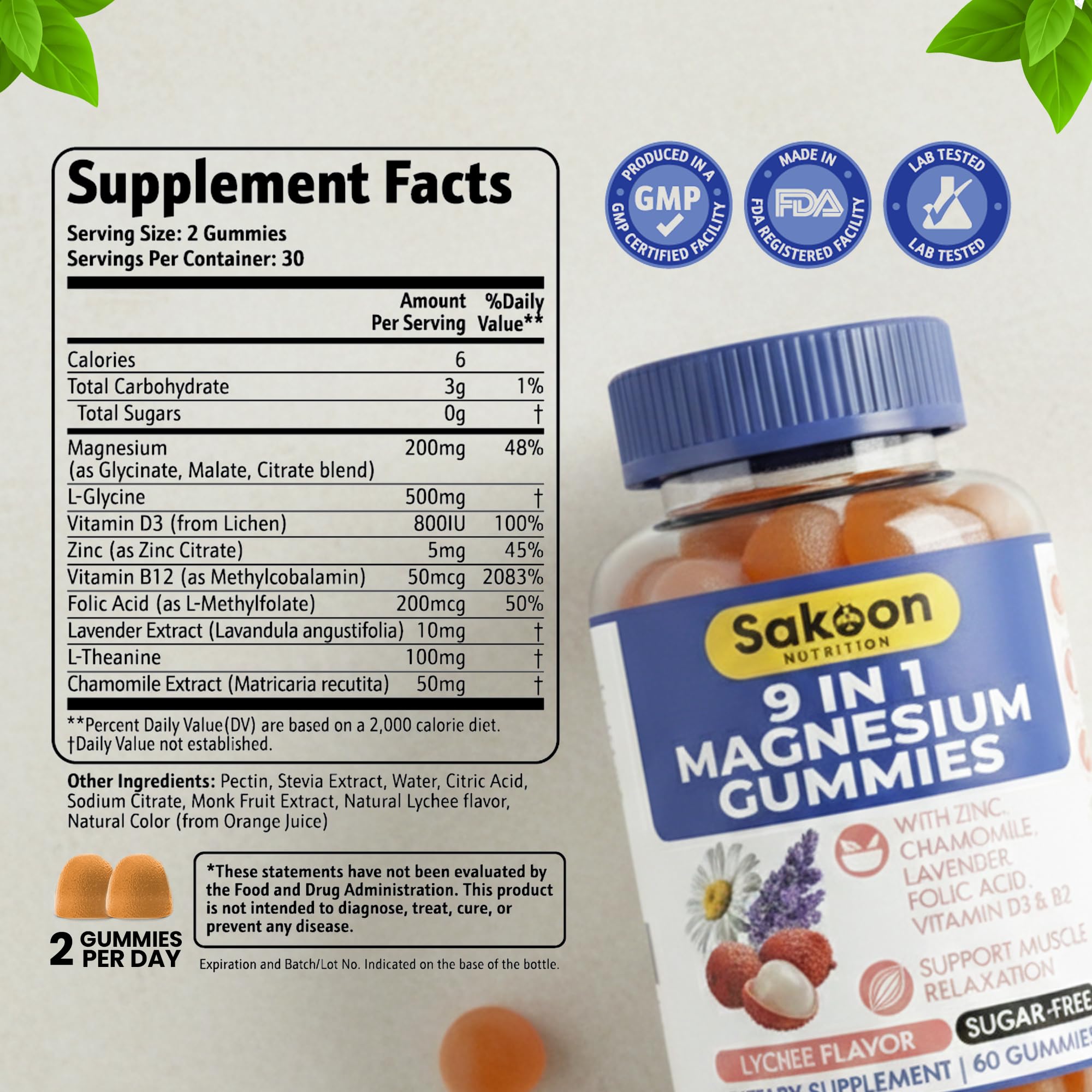 Sakoon Nutrition mano sujetando gomita, fácil de tomar y práctica