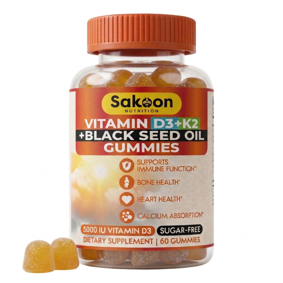 Sakoon Nutrition envase frontal claro mostrando beneficios y formato de gomitas