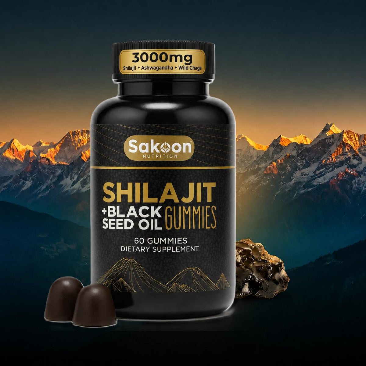 Sakoon nutrition frente del empaque mostrando gomitas y beneficios principales