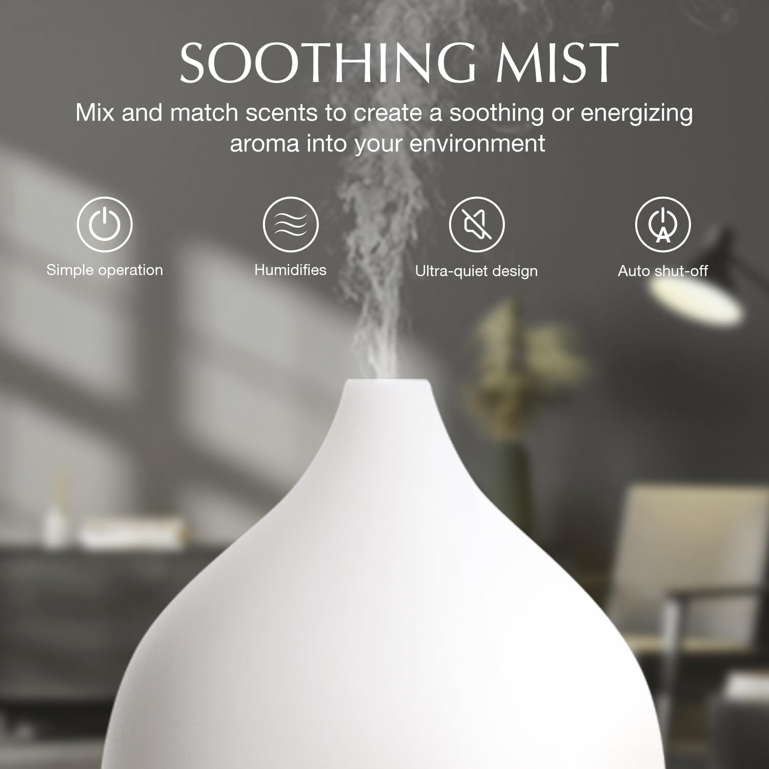 SALKING difusor emitiendo niebla sobre escritorio para ambiente relajado