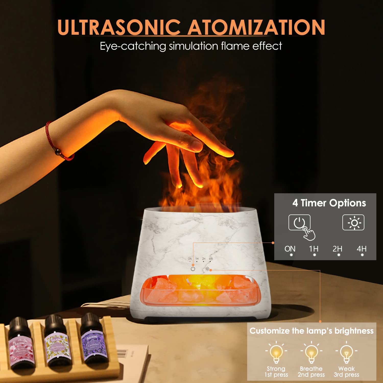 SALKING efecto de llama simulado creando luz ámbar relajante en habitación