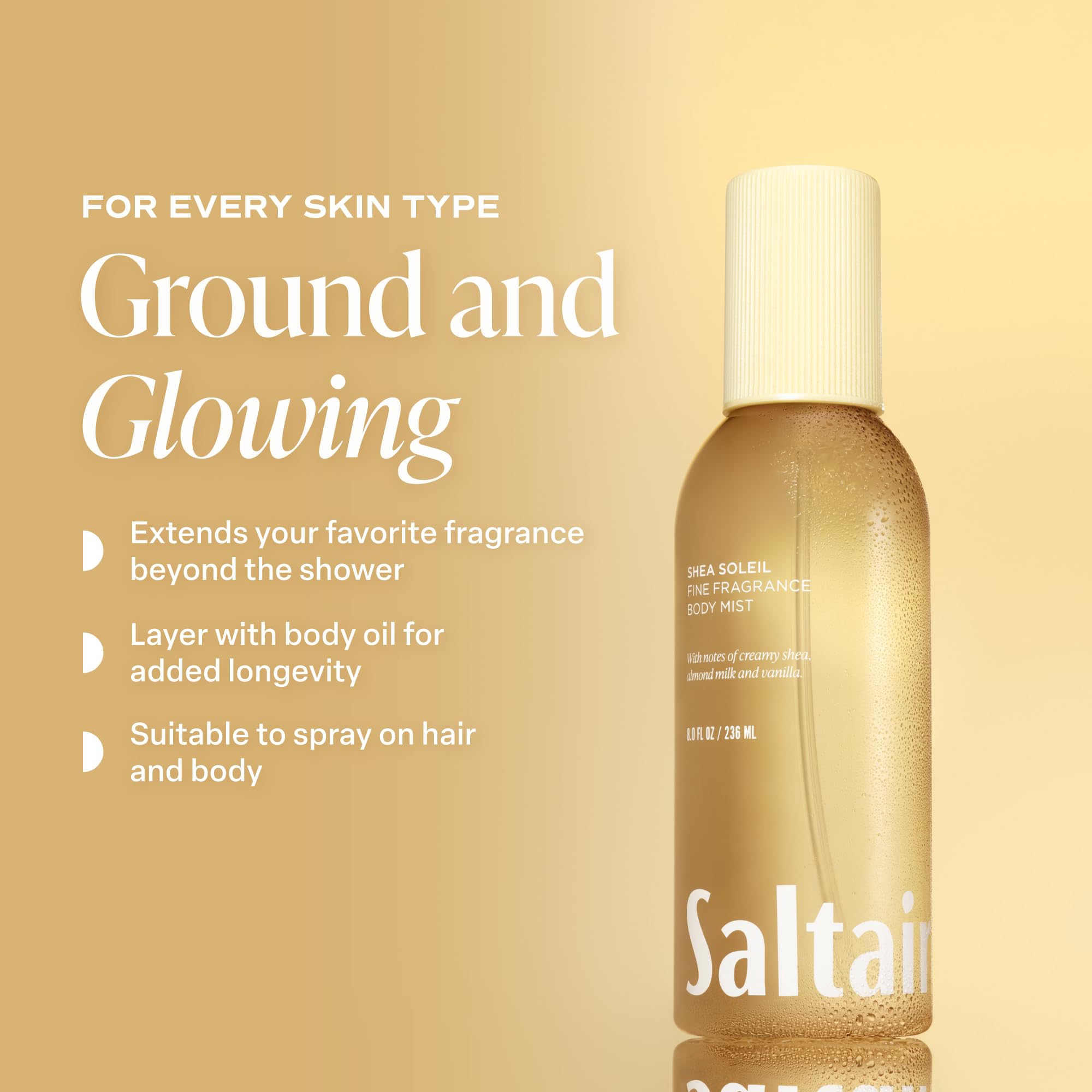 Saltair etiqueta Shea Soleil en primer plano comunicando aroma gourmand cálido