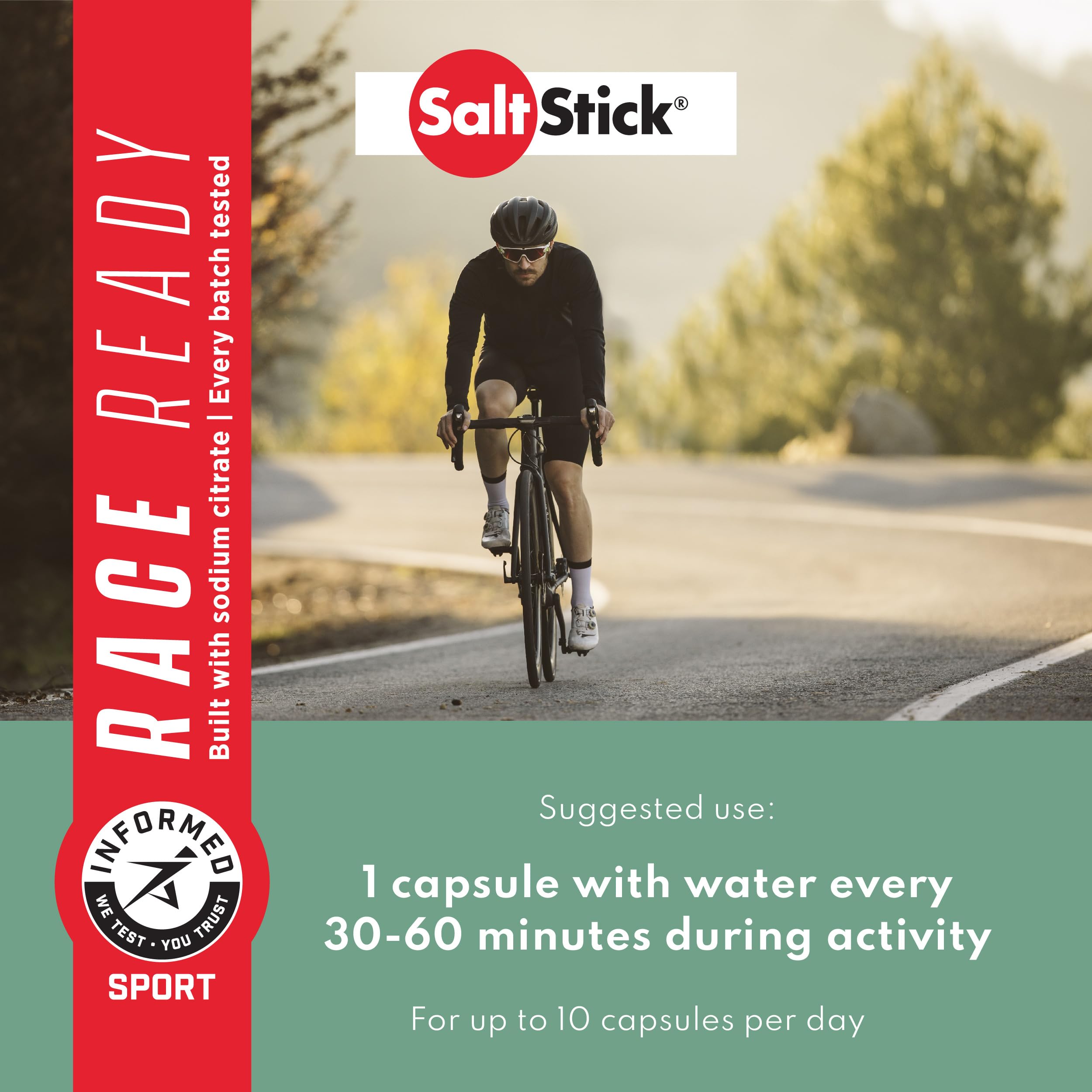 SaltStick etiqueta con ingredientes y certificación Informed Sport clara
