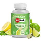 SaltStick frasco frontal mostrando etiqueta y beneficio portátil
