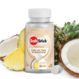 SaltStick frasco frontal coco-piña mostrando diseño y practicidad