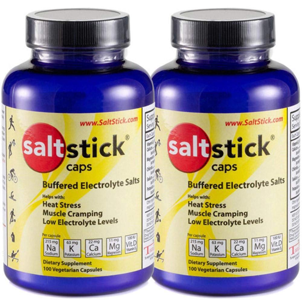 SaltStick frasco frontal mostrando etiqueta y cantidad, fácil transporte