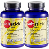 SaltStick frasco frontal mostrando etiqueta y cantidad, fácil transporte