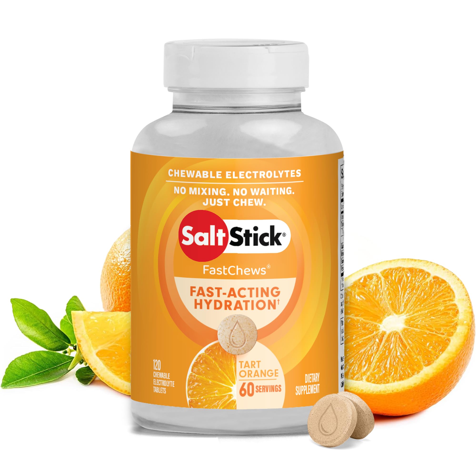 SaltStick frente del envase ofreciendo 120 tabletas para reposición rápida