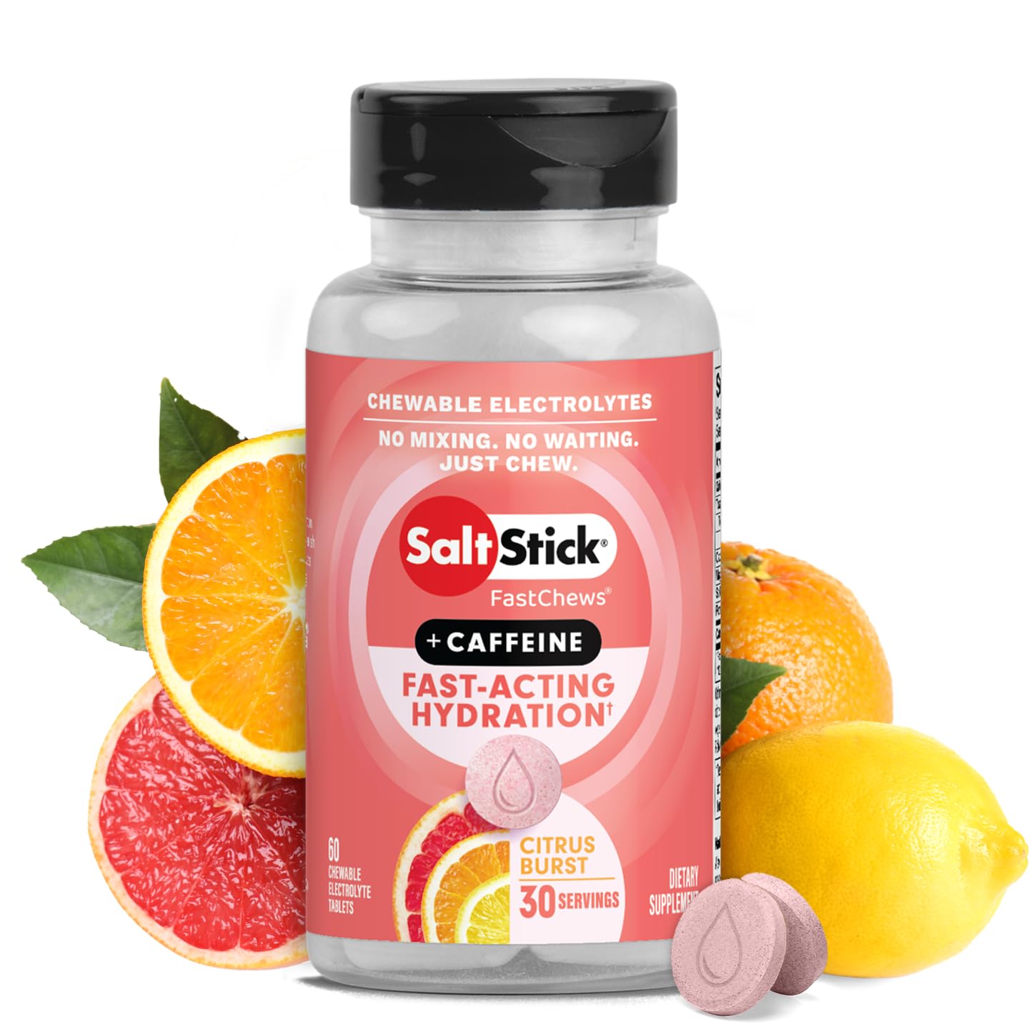 SaltStick frente del paquete cítrico mostrando presentación y beneficios rápidos