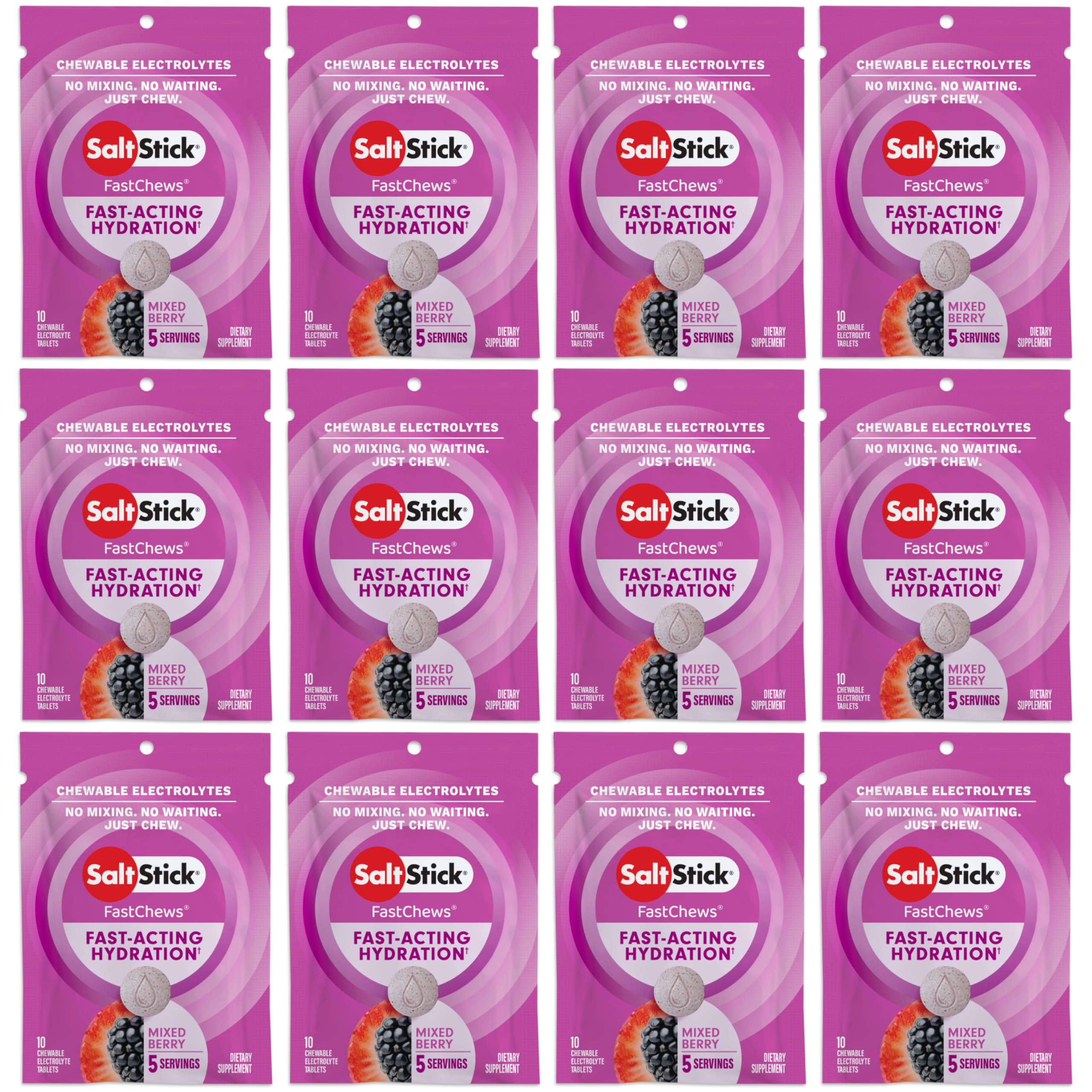 SaltStick paquete frontal Mixed Berry mostrando diseño y conveniencia
